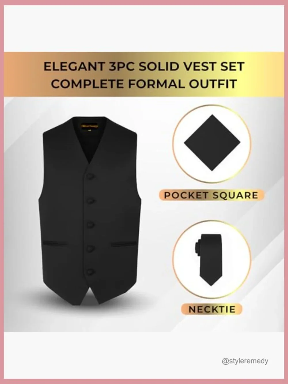 Polyester 3-Piece Formal Vest Set with Necktie and Handkerchief